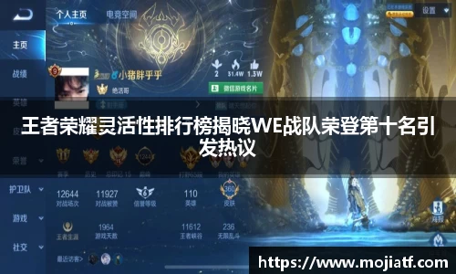 王者荣耀灵活性排行榜揭晓WE战队荣登第十名引发热议